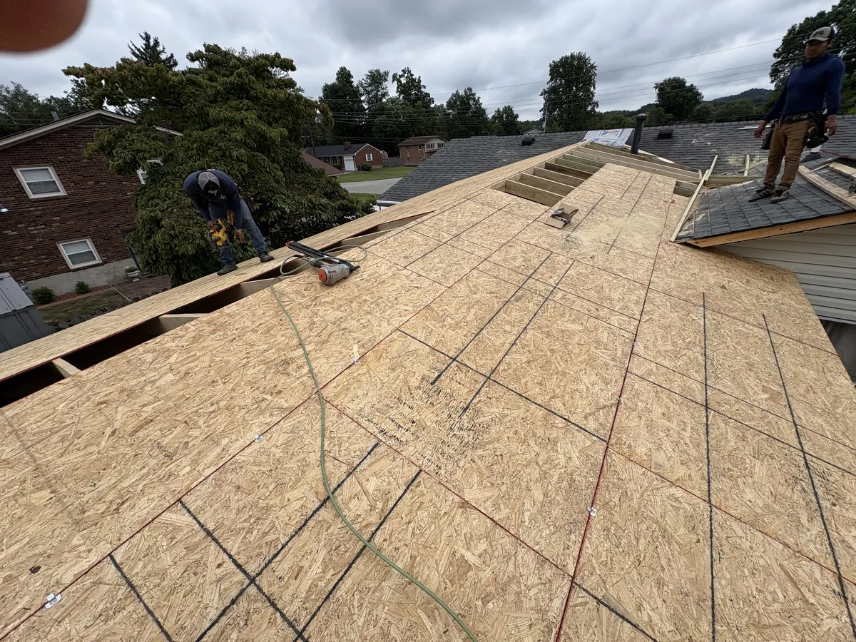 Roof decking installation during a roof replacement in Elizabethtown, KY by RenovateX LLC